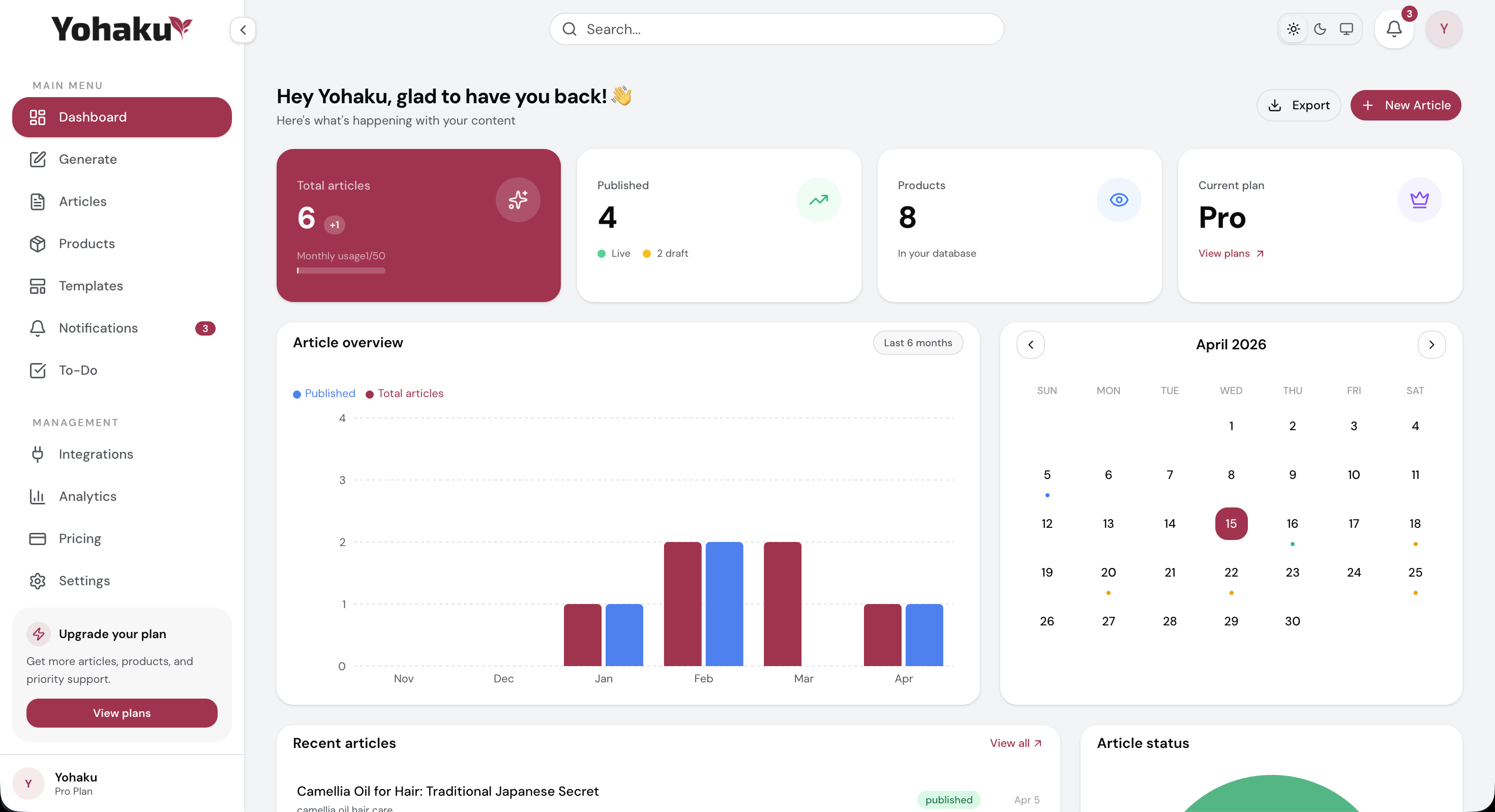 Yohaku Dashboard — AI Japanese SEO Article Generator